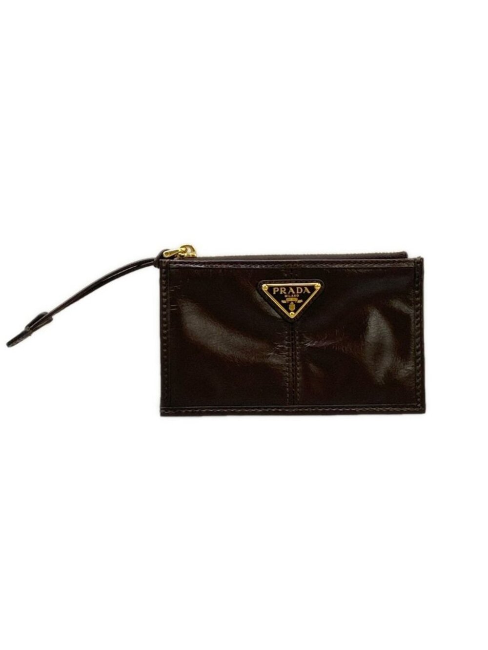 Prada Card Case Gold Dark Brown Leather